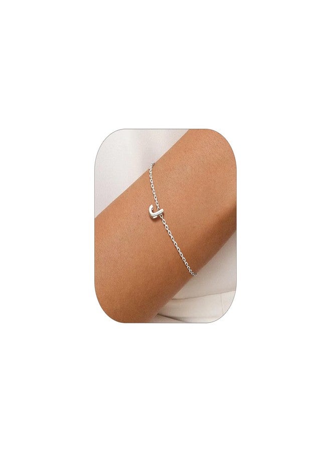 Silvora S925 Sterling Silver Initial Bracelet, Adjustable 6.3 Inches Letter Bracelet Sterling Silver R Bracelet - Image 1